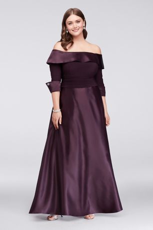4-Sleeve Satin Plus Size Gown ...